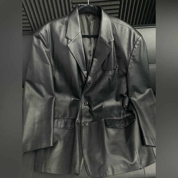 J Ferrar Black 100% Leather Button up Lined Winter Jacket Blazer sz XL SUPER EUC